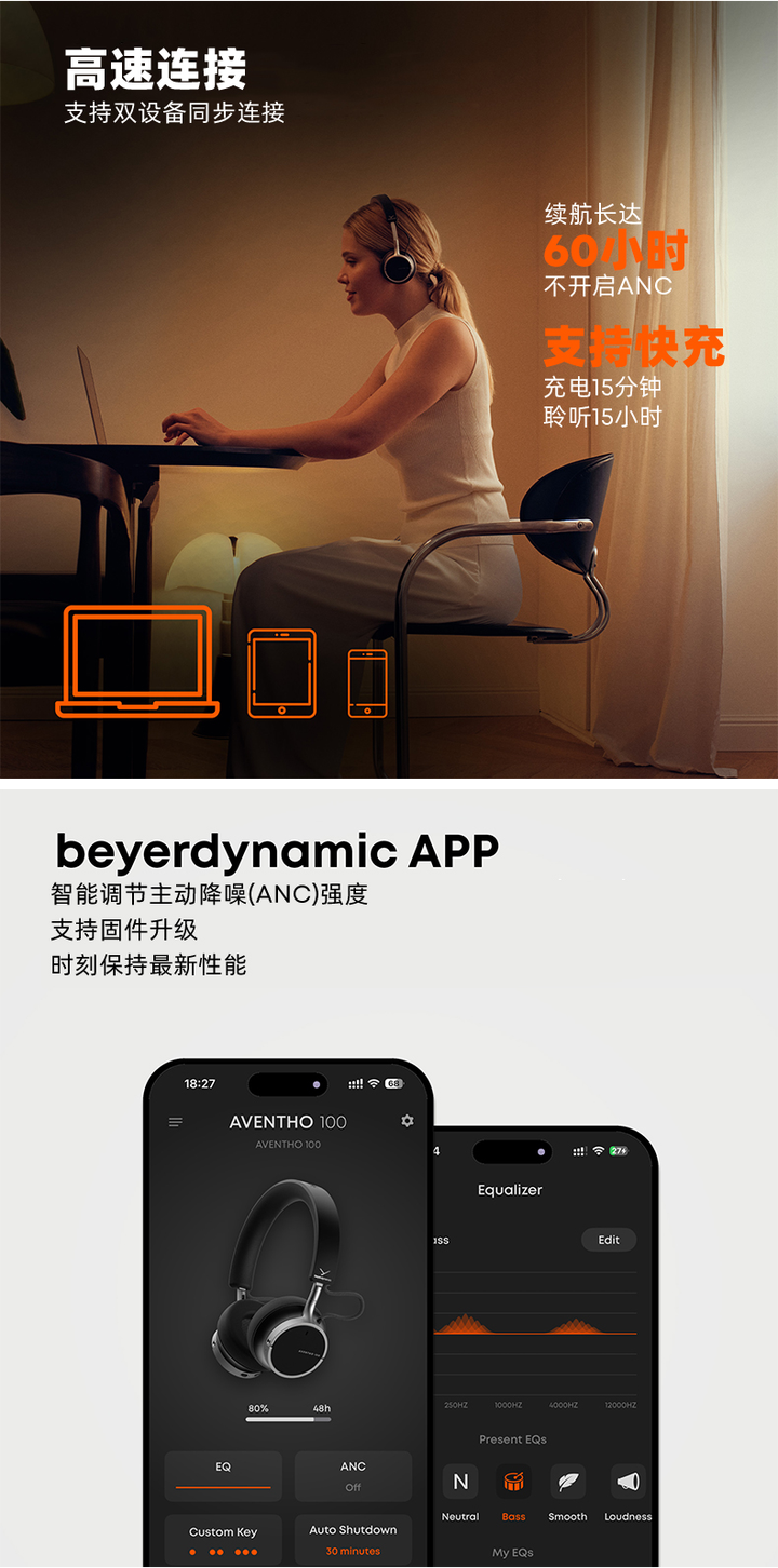 AVENTHO 100是您日常生活的最佳伴侣经典再现天籁之音 全新拜雅贴耳式蓝牙降噪耳机(图3)